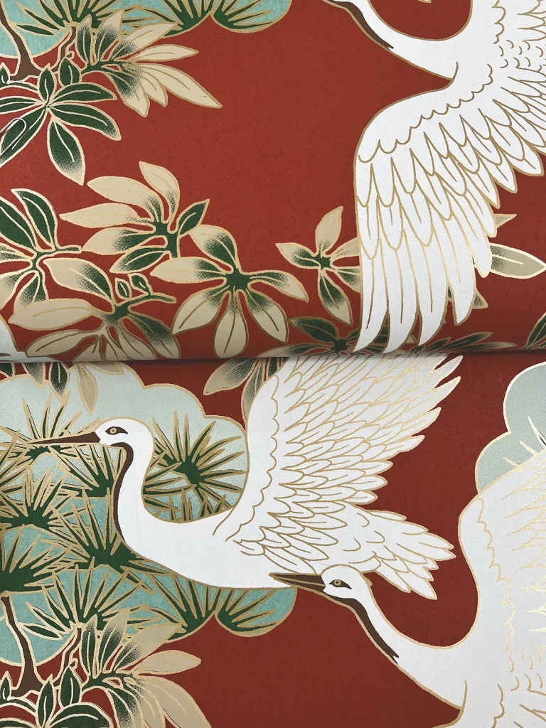 Ronald Redding Sprig & Heron Wallpaper - Red — Image 6