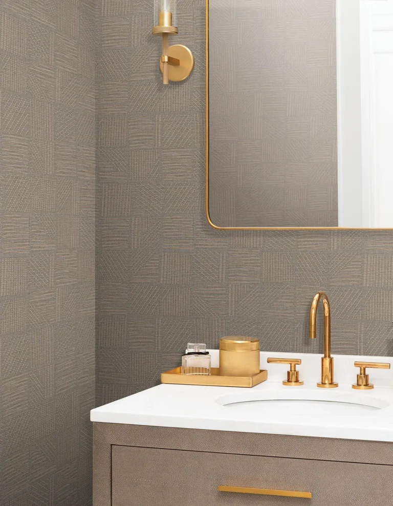 Chiseled Patchwork Faux Fabric Wallpaper - Brown — Ảnh 3