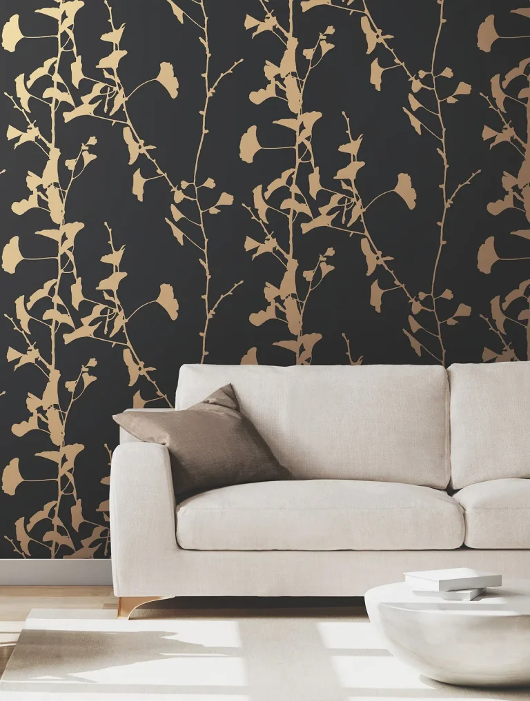 Ronald Redding Ginkgo Silhouette Cork Wallpaper - Black & Gold — Image 6