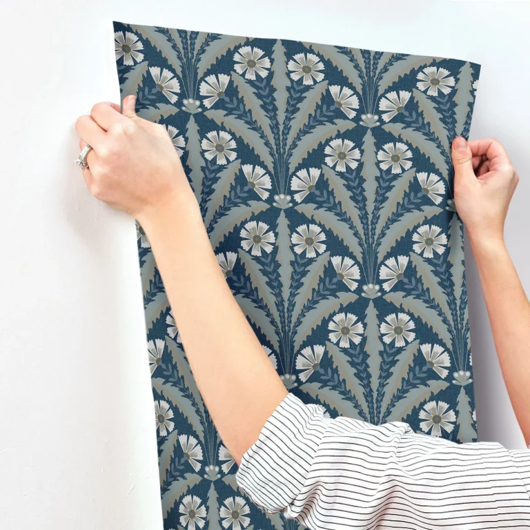 Chesapeake Tap Root Floral Damask Wallpaper - Dark Blue