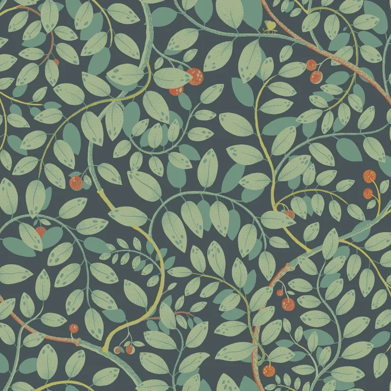 Kirke Leafy Vines Wallpaper - Turquoise
