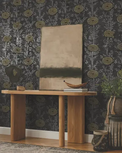 Ronald Redding French Marigold Wallpaper - Black & Gold