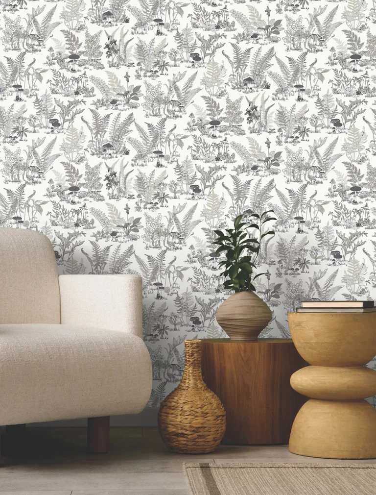 Mushroom Garden Toile Wallpaper - Black/Grey — Ảnh 4