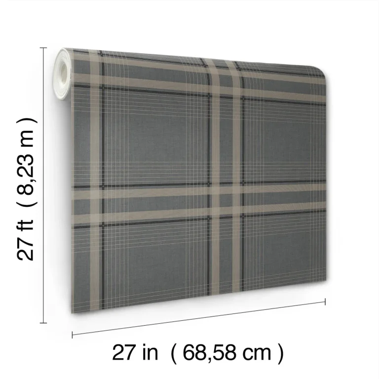 Ronald Redding Country Club Plaid Faux Linen Wallpaper - Charcoal — Ảnh 6