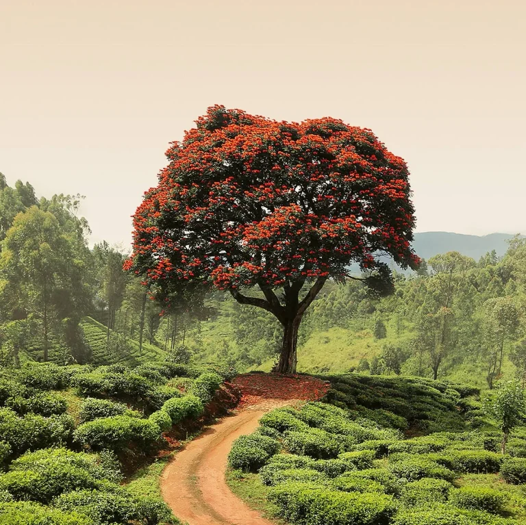 Red Tree and Hills in Sri Lanka - Wall Mural 5036 - 4 Panel - 192cm x 260cm — Ảnh 4