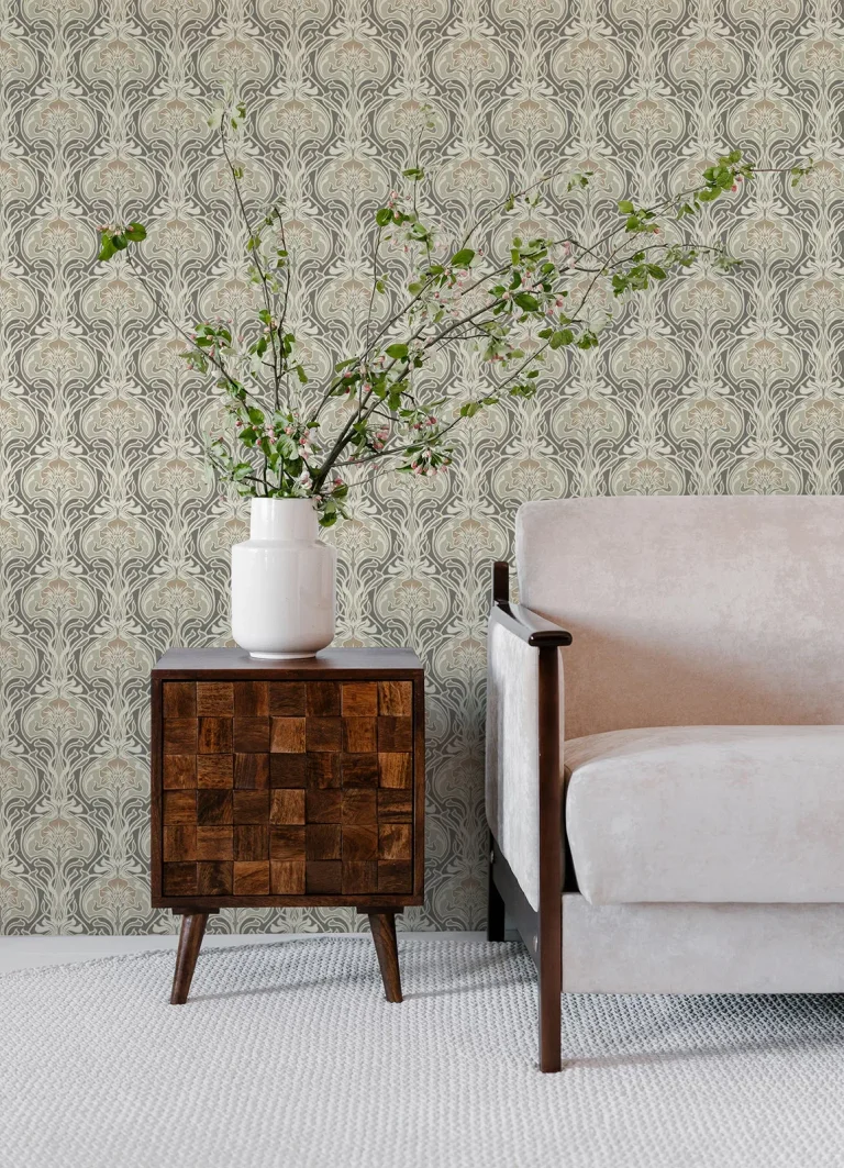 Mucha Botanical Ogee Wallpaper - Dark Grey — Image 3