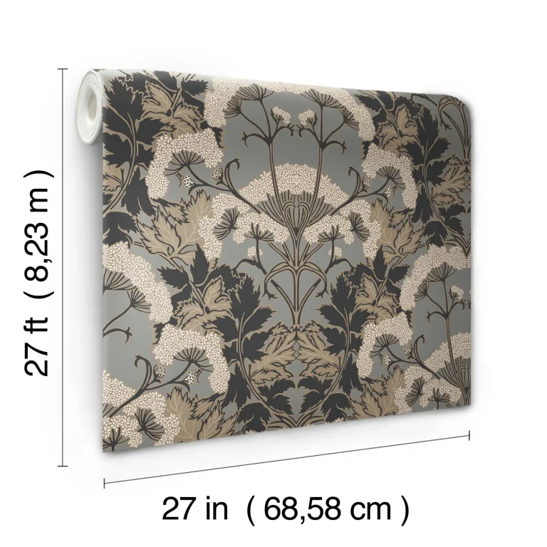 Yarrow Nouveau Wallpaper - Charcoal/Gold