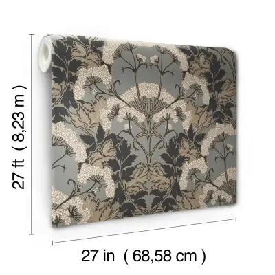 Yarrow Nouveau Wallpaper - Charcoal/Gold