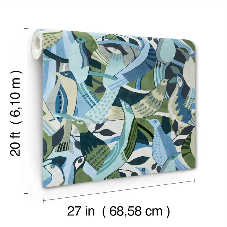 Fauvust Flock Abstract Peel and Stick Wallpaper - Green — Ảnh 3