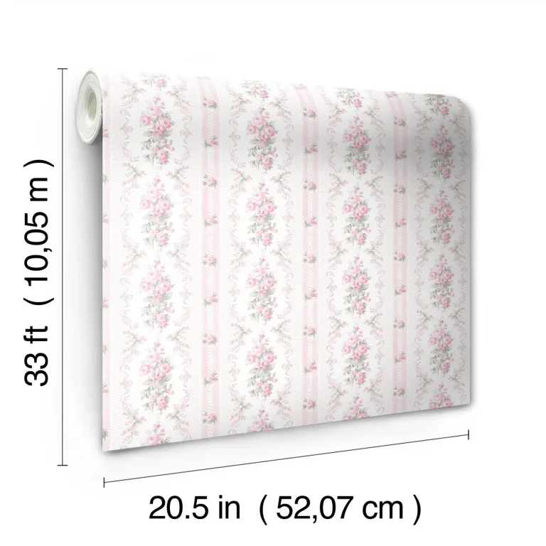 LoveShackFancy Dreamy Days Stripe & Floral Wallpaper - Pink — Ảnh 3