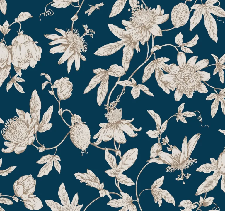 Passion Flower Toile Wallpaper - Navy — Ảnh 5