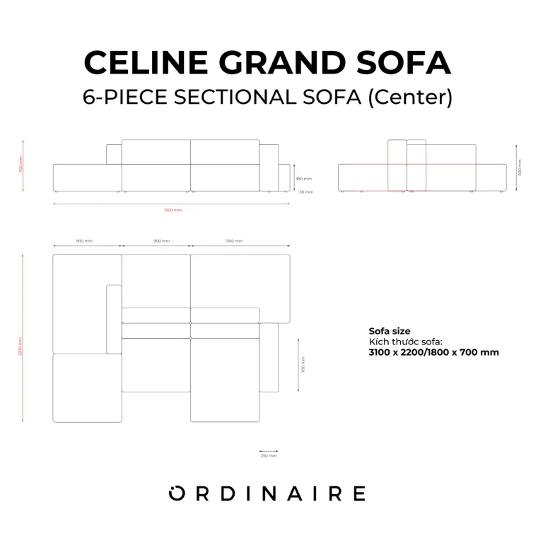 CELINE GRAND SOFA - 6-PIECE SECTIONAL SOFA (Center) — Ảnh 7
