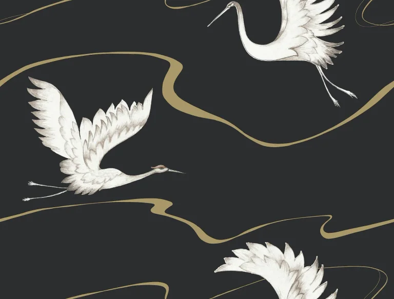 Soaring Cranes Wallpaper - Black/Gold — Ảnh 2