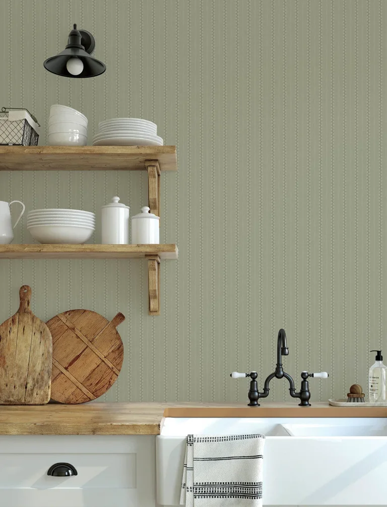 Chesapeake Curtis Embellished Stripe Wallpaper - Moss — Ảnh 4
