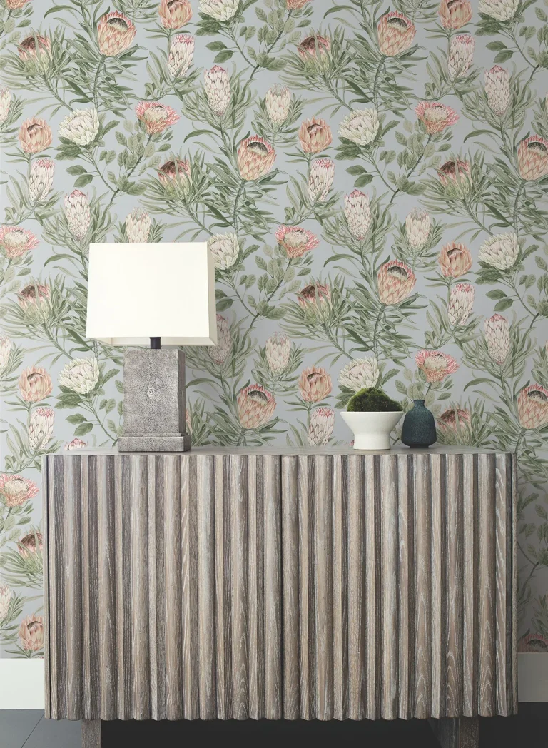 Protea Wallpaper - Dusty Blue/Coral — Image 2