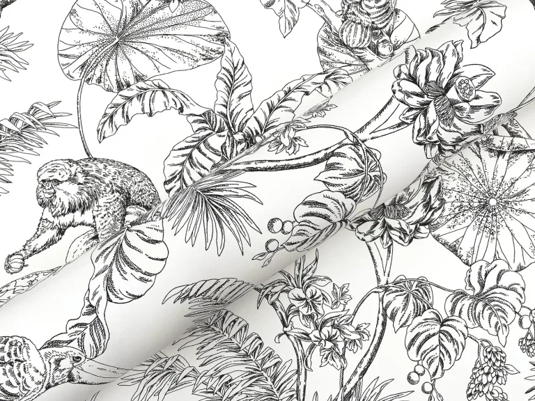 Tropical Sketch Toile Wallpaper - Black — Ảnh 3