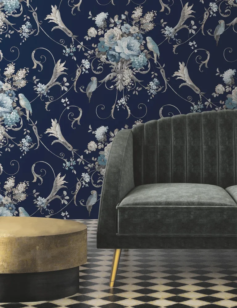 Parrots with Floral Bouquets Peel and Stick Wallpaper - Navy