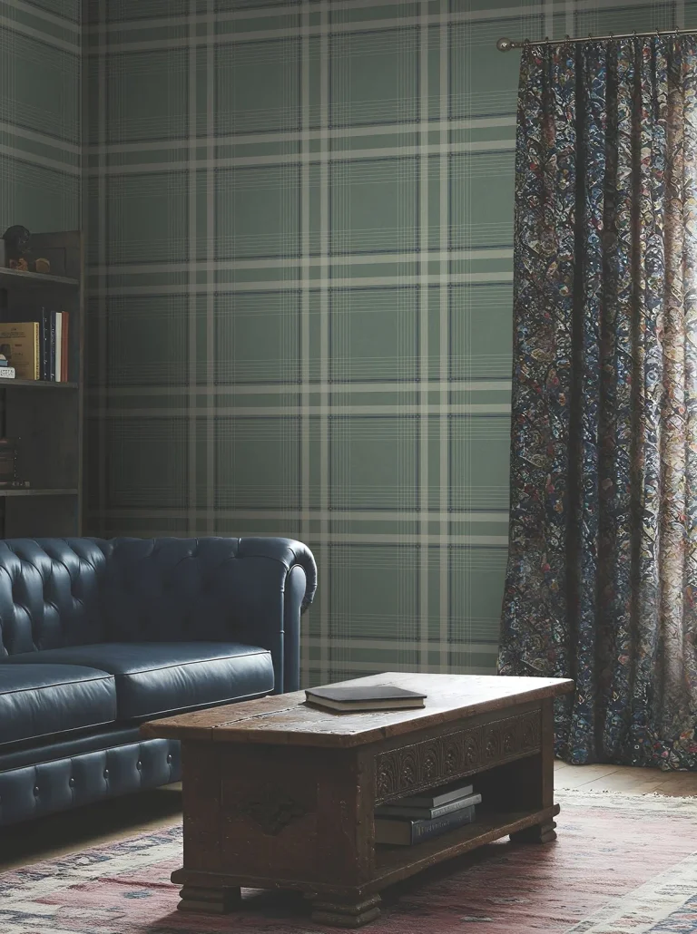 Ronald Redding Country Club Plaid Faux Linen Wallpaper - Green — Image 4