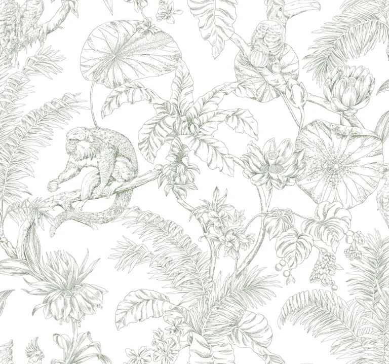Tropical Sketch Toile Wallpaper - Forest — Ảnh 2