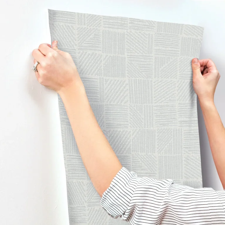 Chiseled Patchwork Faux Fabric Wallpaper - Grey — Ảnh 4