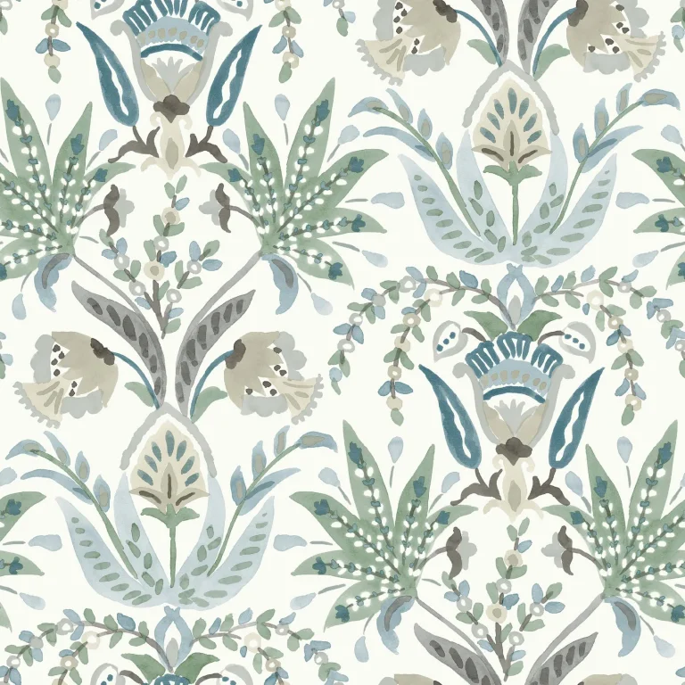 Seaside Jacobean Wallpaper - White/Green/Blue — Ảnh 3