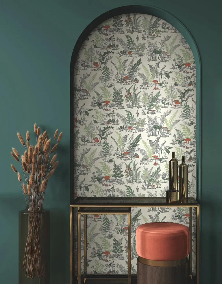 Mushroom Garden Toile Wallpaper - Red/Green — Image 3