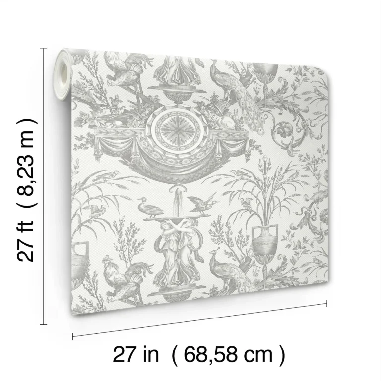 Avian Fountain Toile Wallpaper - Grey — Ảnh 4