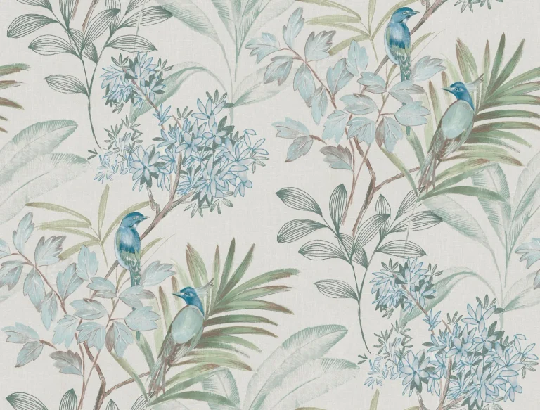Handpainted Songbird Peel and Stick Wallpaper - Turquiose — Image 4