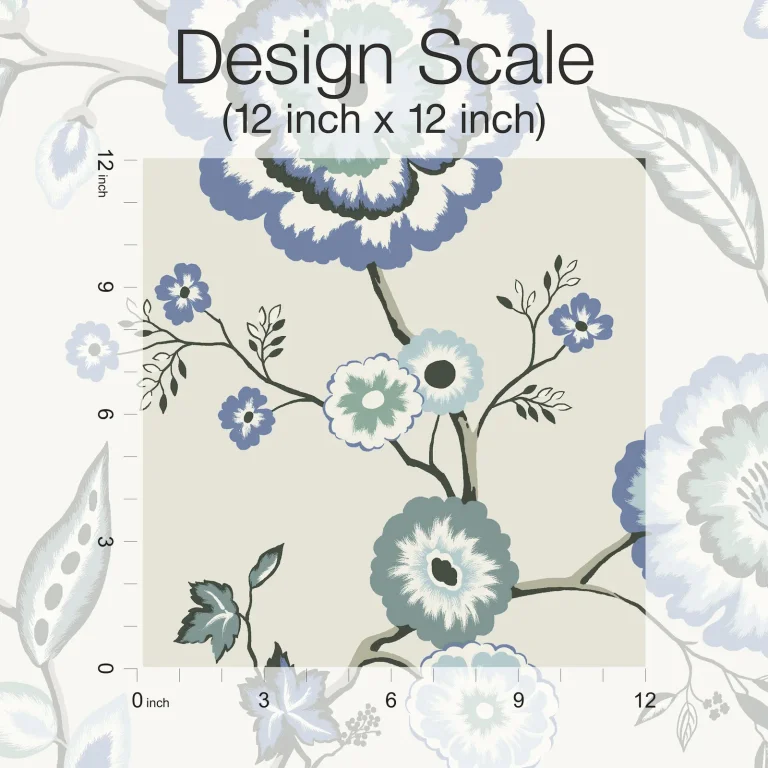 Dahlia Blooms Wallpaper - Dove/Cornflower — Image 3