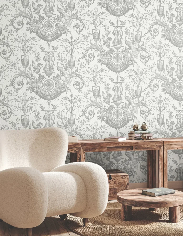 Avian Fountain Toile Wallpaper - Grey — Ảnh 3