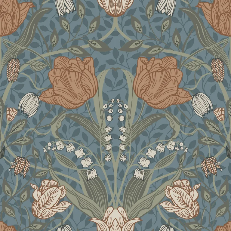 Tulipa Floral Wallpaper - Blue — Ảnh 3