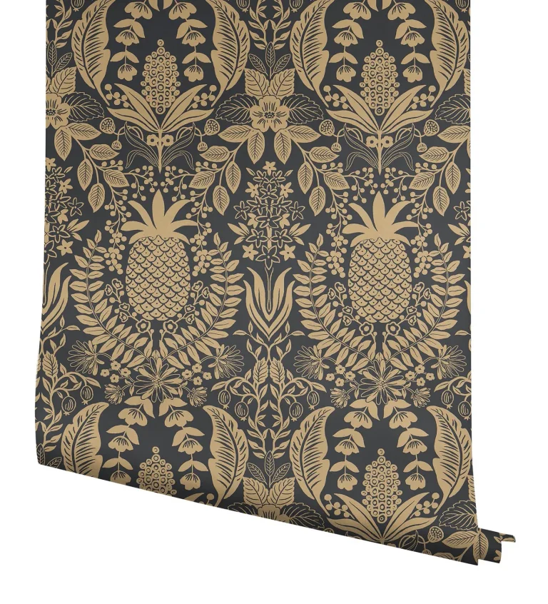 Rifle Paper Co. Pineapple Damask Wallpaper - Black & Gold — Ảnh 3
