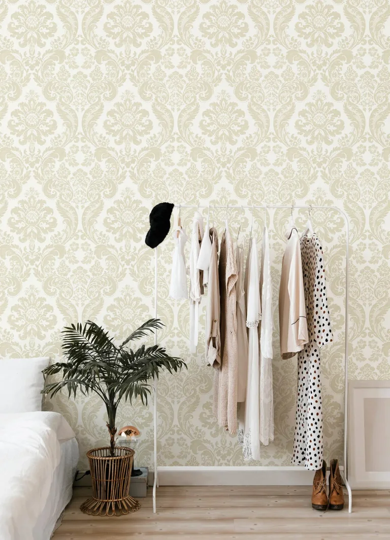 Shadow Flocked Damask Wallpaper - Cream — Ảnh 5