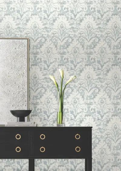 Candice Olson Velvet Crush Damask Wallpaper - Blue & Pearl