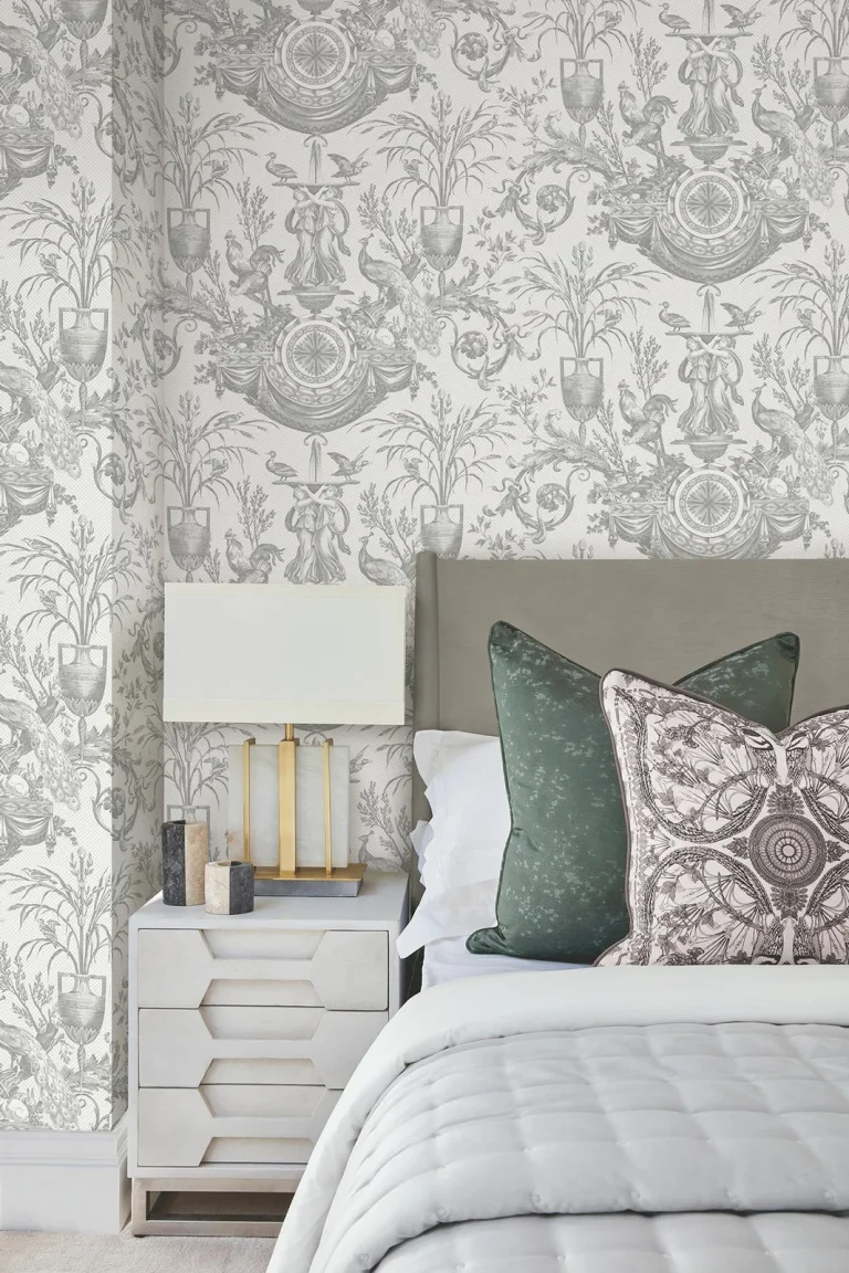 Avian Fountain Toile Wallpaper - Grey — Ảnh 7