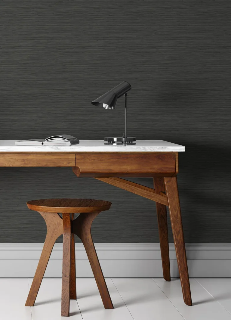 Rushmore Faux Grasscloth Wallpaper - Black — Ảnh 2