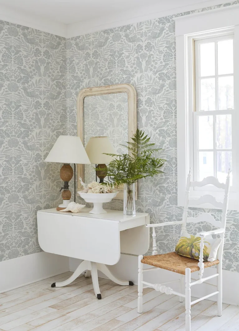 Nestle Bird Block Print Wallpaper - Light Grey — Ảnh 4
