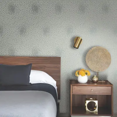 Petite Leaves Wallpaper - Eucalyptus/Silver