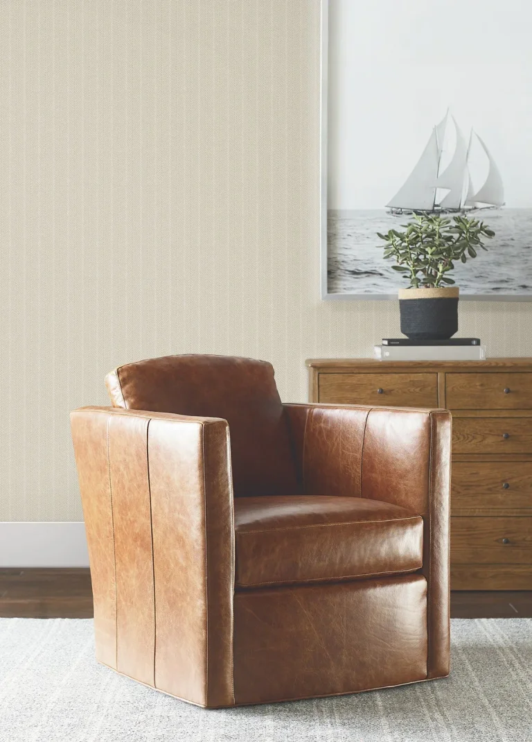 Ronald Redding Elkan Stripe Herringbone Wallpaper - Beige — Ảnh 6