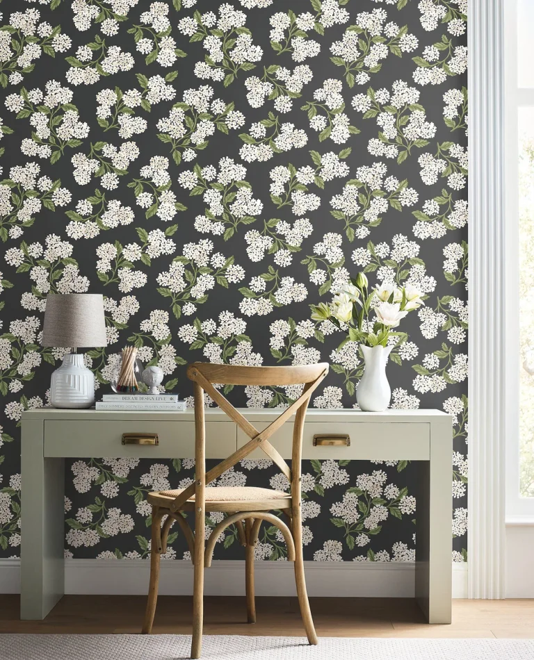 Rifle Paper Co. Hydrangea Peel and Stick Wallpaper - Black & White — Ảnh 2