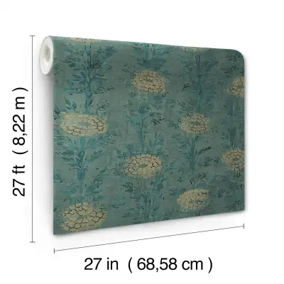 Ronald Redding French Marigold Wallpaper - Teal Green/Gold