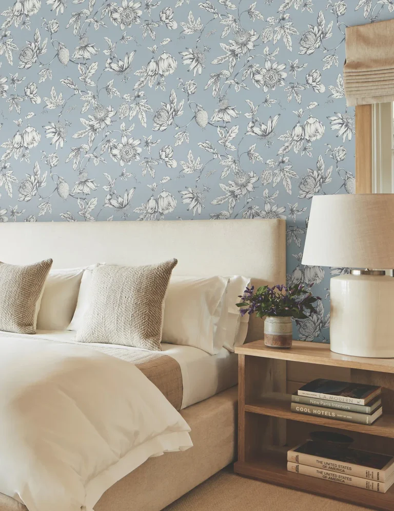 Passion Flower Toile Wallpaper - Sky — Ảnh 5
