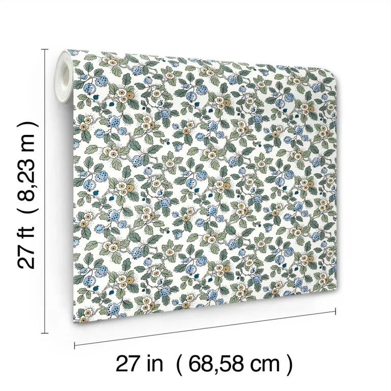 Framboise Berry Vines Wallpaper - Blue — Ảnh 4