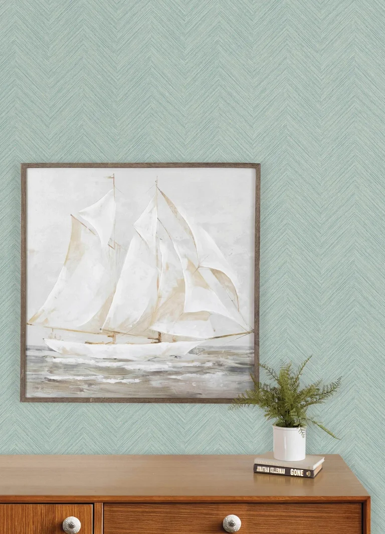 Chesapeake Caladesi Linen Chevron Wallpaper - Aqua — Ảnh 3