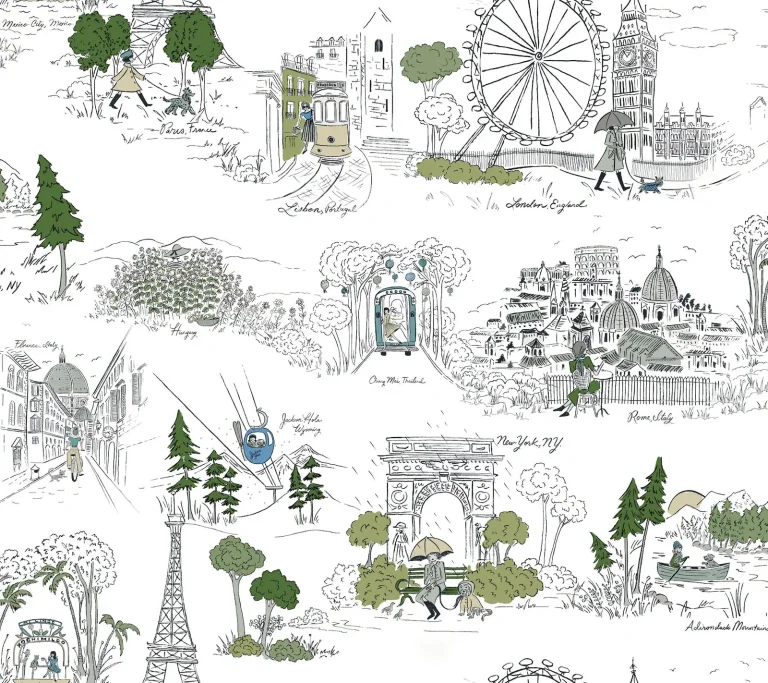 Rifle Paper Co. Travel Sketches Globetrotter Peel and Stick Wallpaper - Blue — Ảnh 2