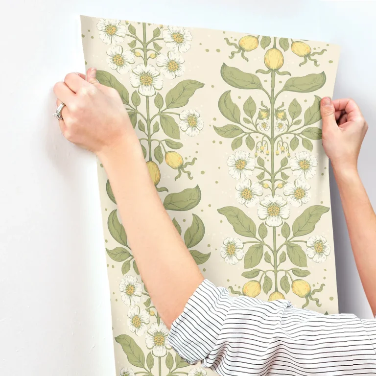 Rosa Floral Columns Wallpaper - Green — Ảnh 4