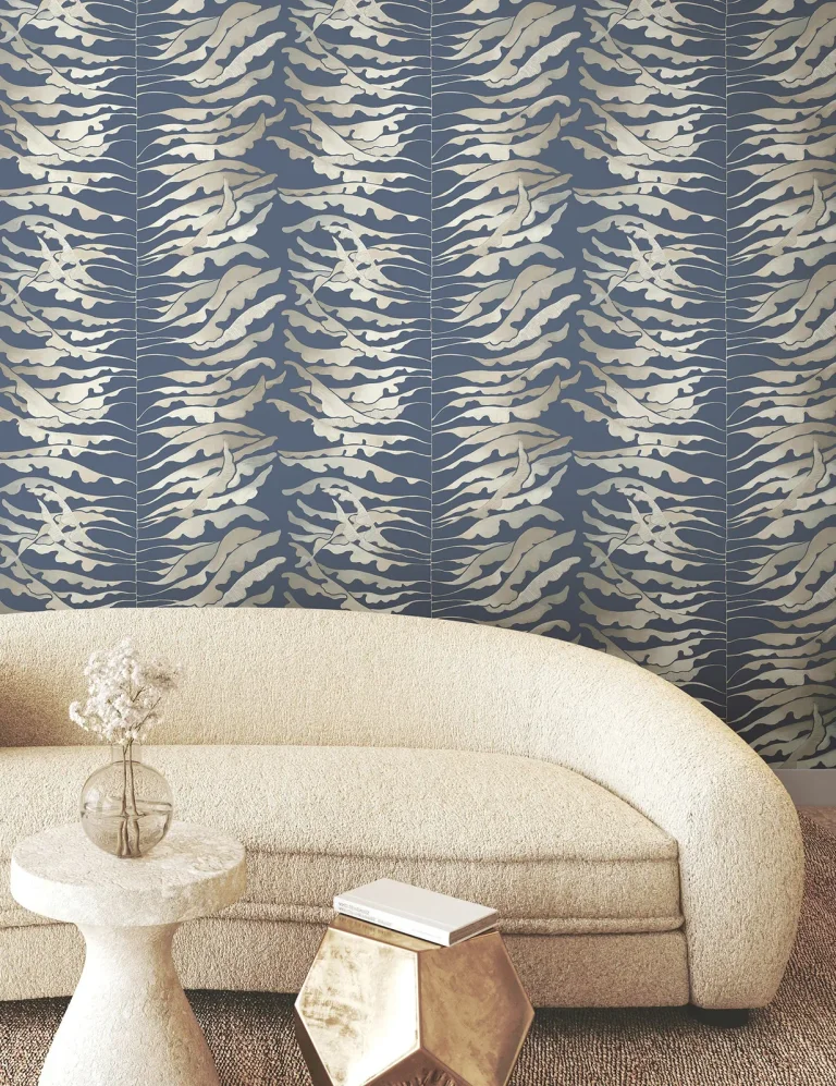 Leaf Column Wallpaper - Navy — Ảnh 7