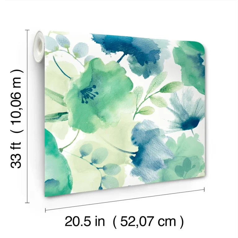 Watercolor Bouquet Wallpaper - Blue/Green — Ảnh 2