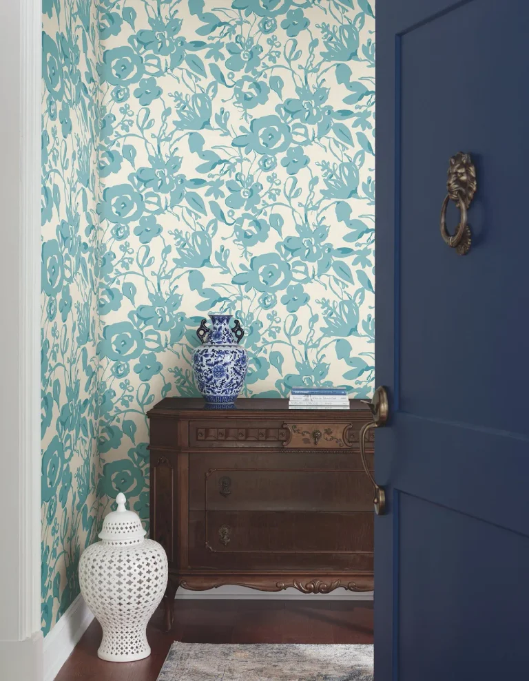 Brushstroke Floral Wallpaper - Aqua — Ảnh 2