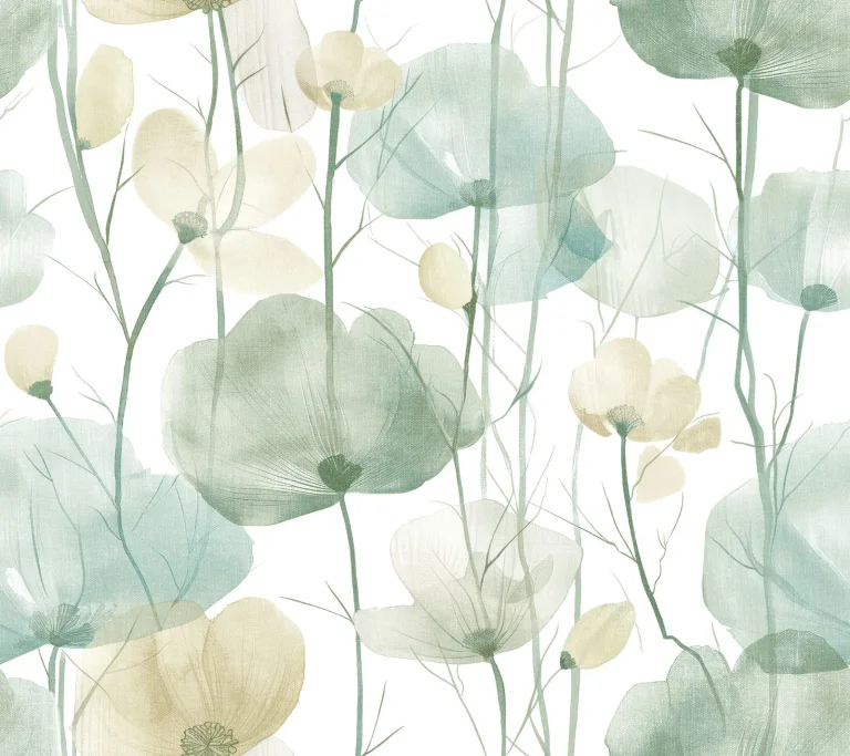 Ronald Redding Cotswolds Poppies Floral Wallpaper - Turquoise — Ảnh 2